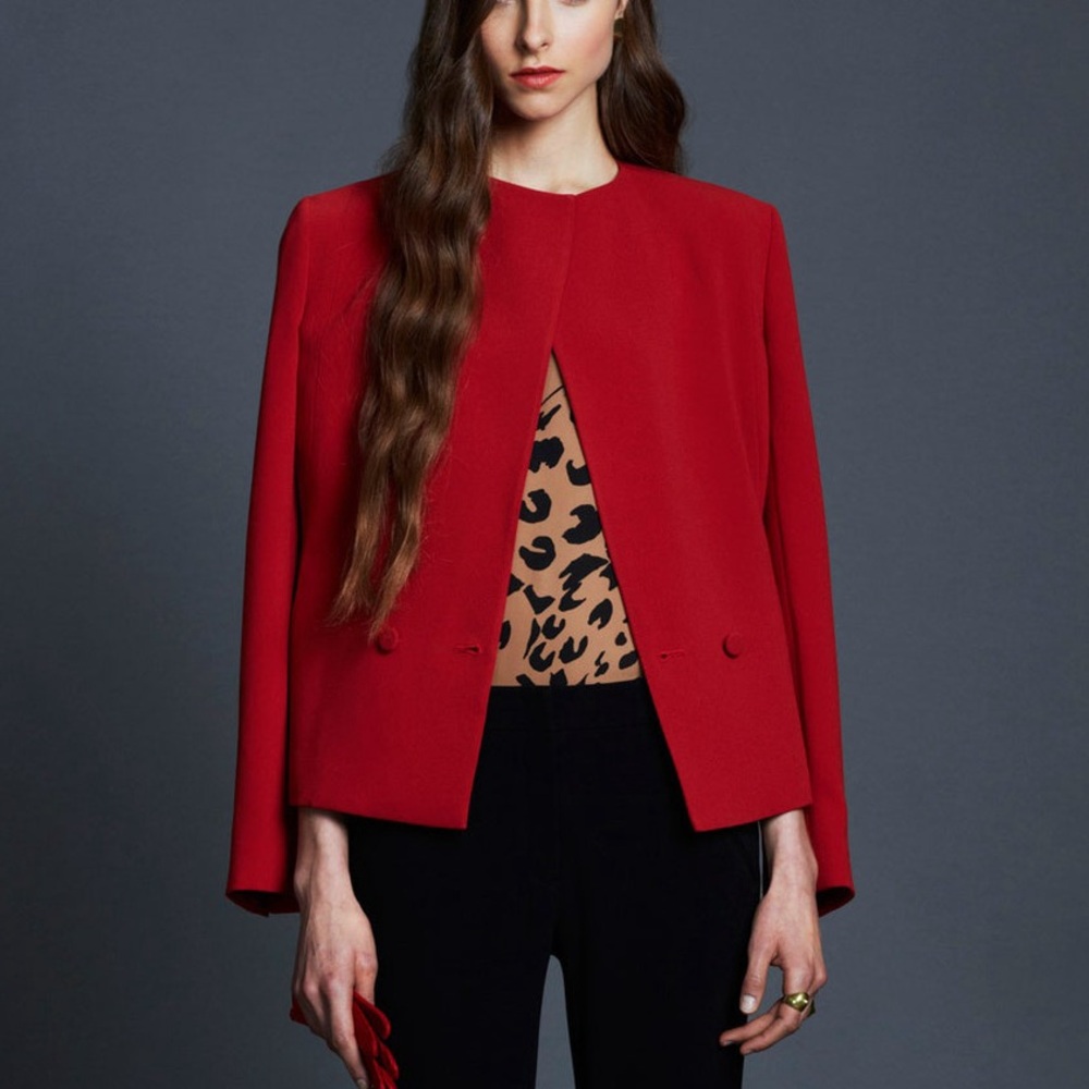 Jenni Kayne Runway Red Collarless Blazer